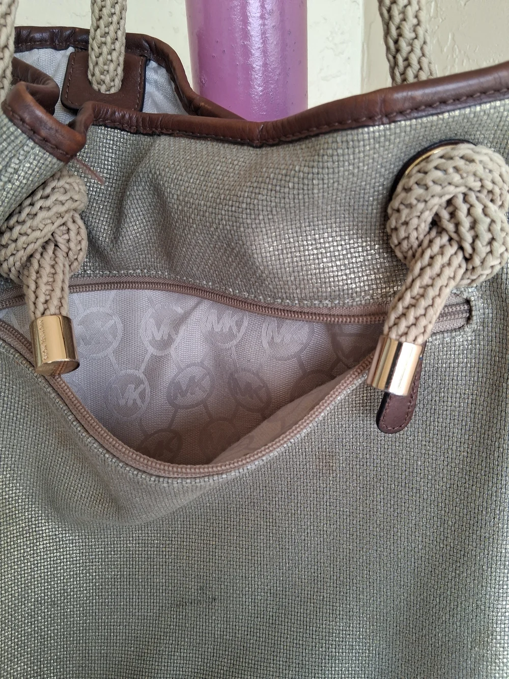 Michael Kors Metallic Tote Bag with Rope Handles